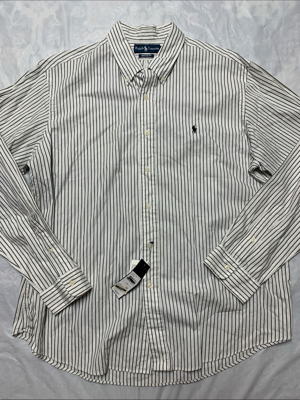Ralph Lauren Custom Fit Black White Striped Button Down Shirt NWT Size XXL
